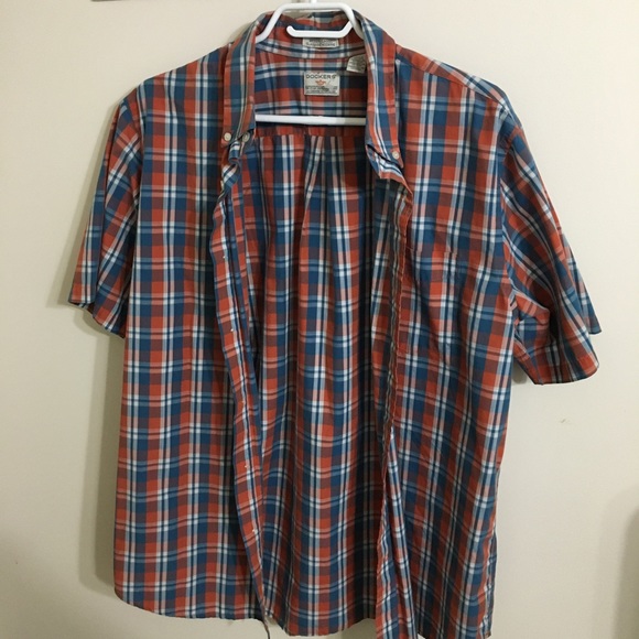 Orange and Blue Plaid Shirt - Short Sleeve - Picture 1 of 4